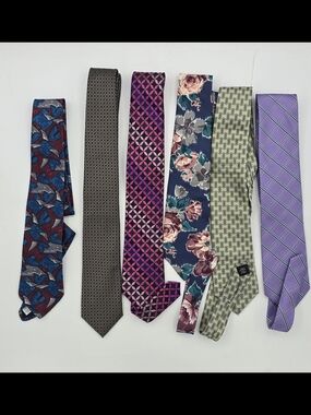 Assorted Men's Silk Blend Ties - Blue, Gray, Purple, Floral, Green, Lavender